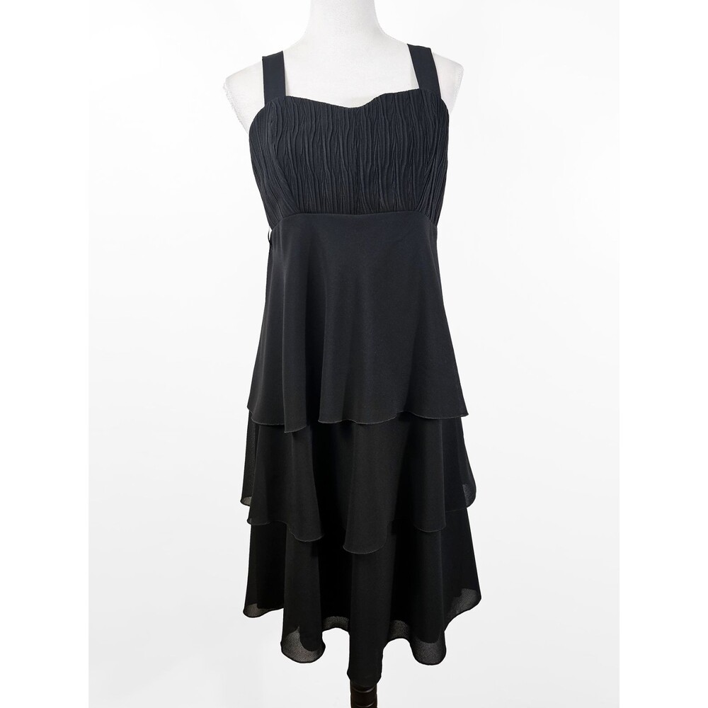 Montse Coronas Classic Little Black Tiered Dress Size 44/12 US Made in Spain